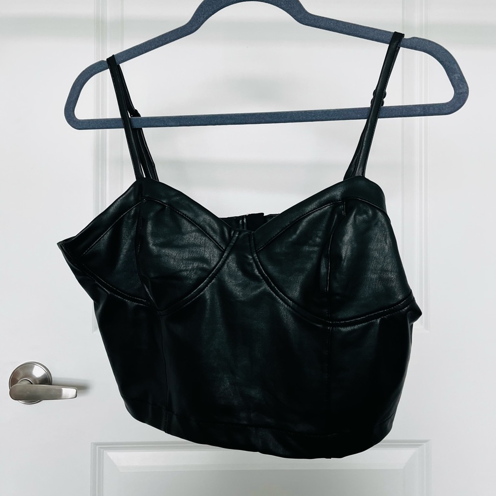 Cute pleather Guess crop top, new, tag still on